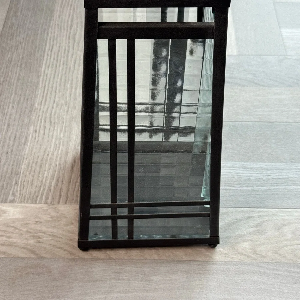 PartyLite Black Metal Mission Style Glass Candle Lantern Farmhouse Ambient Light - Picture 5 of 8